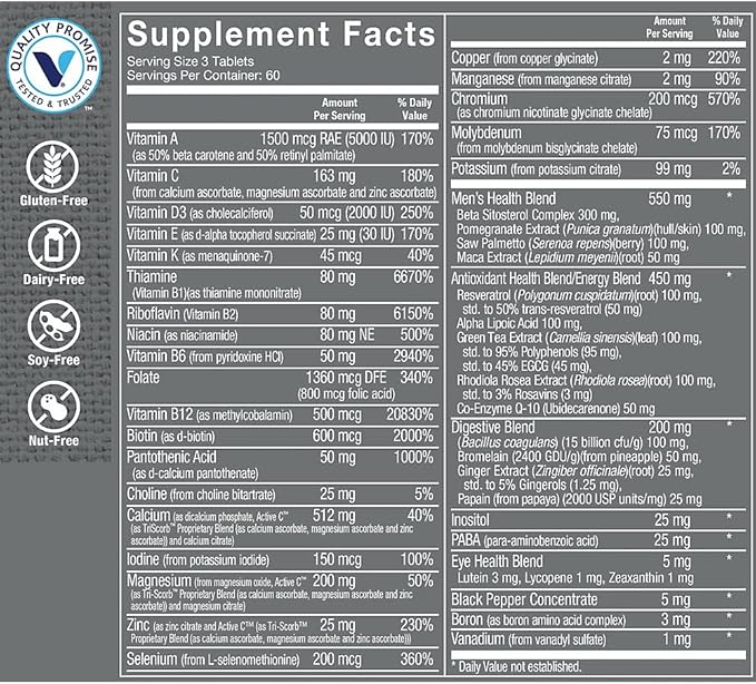The Vitamin Shoppe Ultimate Man Multivitamin - High Potency Daily Multi with Energy Blend Complete Nutrition for Men (180 Tablets)