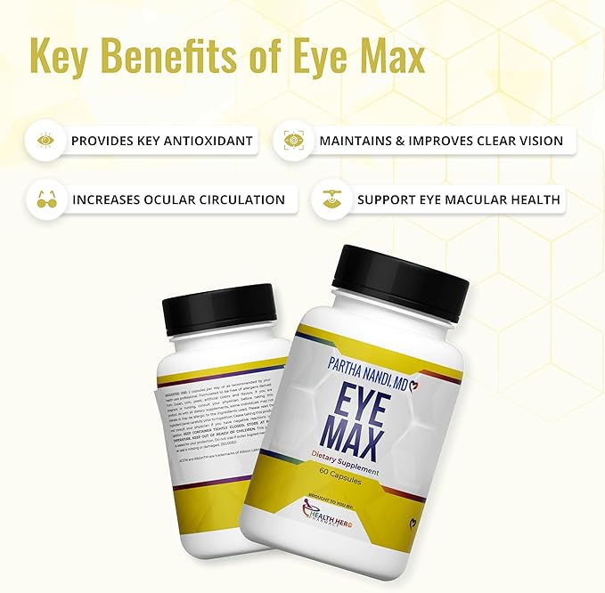 Eye Max Vision Supplement – Supports Macular Health Retina Clarity &amp Blue Light Protection – Lutein Zeaxanthin Lycopene &amp Zinc – Antioxidant Eye Vitamin Formula – 60 Capsules