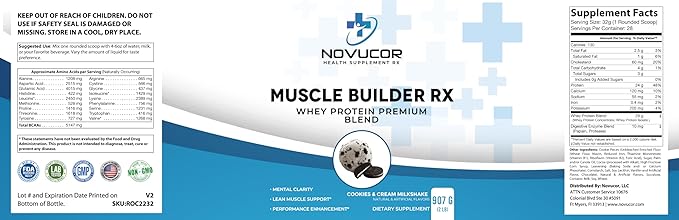 Whey Protein Powder Premium Blend with BCAA Cookies and Cream 2 Pounds