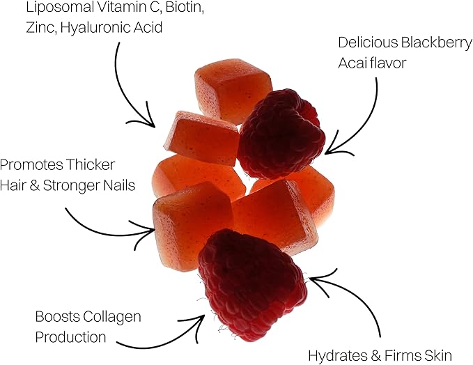 Liposomal Hair Skin &amp Nails Gummies 2500 mcg Liposomal Biotin 1200 mcg Vitamin A 2 mg Vitamin E Healthy Hair Nail Strengthener Skin Support - 30 Servings Raspberry Rose Flavor