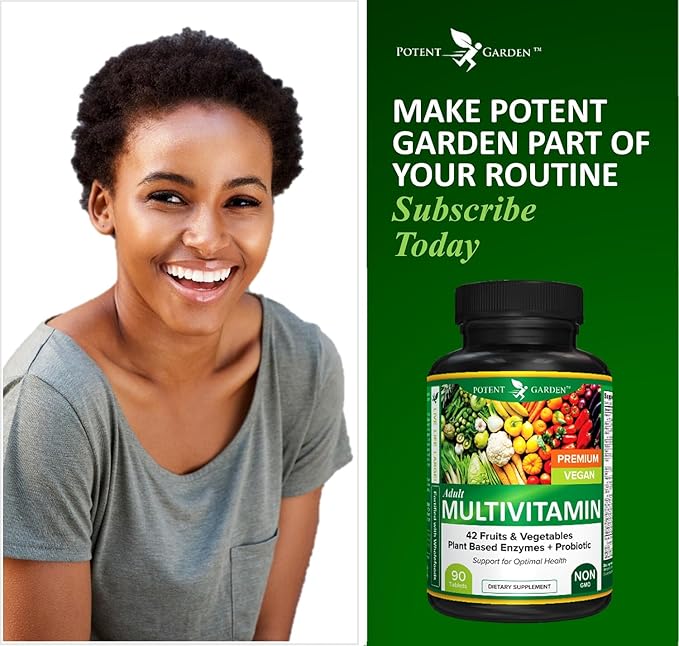 Potent Garden Adult Multivitamin for Women &amp Men 42 Fruits &amp Vegetables Plus Probiotics Supports Energy Metabolism &amp Immune System Daily Multivitamin for Men &amp Women Non-GMO 90 Tab