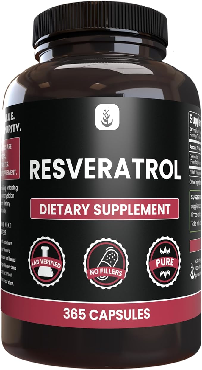 PURE ORIGINAL INGREDIENTS Resveratrol (365 Capsules) No Magnesium Or Rice Fillers Always Pure Lab Verified