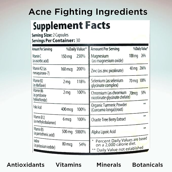 Clear Skin Acne Vitamin System | 20 Antioxidants Botanicals &amp Minerals | 60 Count Pack of 2