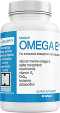 UNIQUE E A.C. Grace Company Omega E+ - Fish Oil Supplement - with Marine Omega-3 Fatty Acids Vitamin E Vitamin D3 and CoQ10 - Helps Support Heart Brain and Skin Health - 60 Softgels
