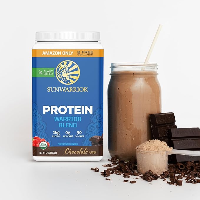 Sunwarrior Berry &amp Chocolate Organic Plant Based Protein Powder Set | Bundle &amp Save | Vegan Organic Protein Powder | Non-GMO Soy Dairy Filler &amp Gluten Free (32 Servings Chocolate 30 Servi