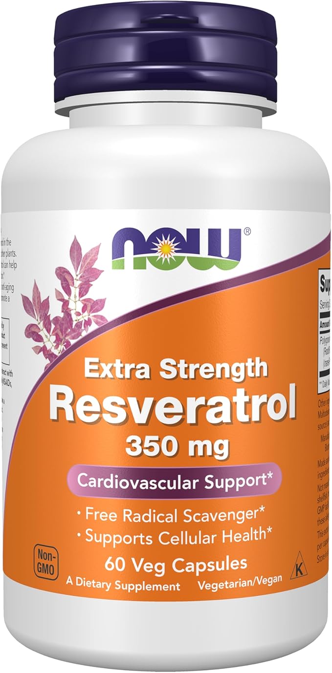 NOW Foods Supplements Extra Strength Resveratrol 350mg Natural Trans Resveratrol from 700 mg Japanese Knotweed Extract 60 Veg Capsule
