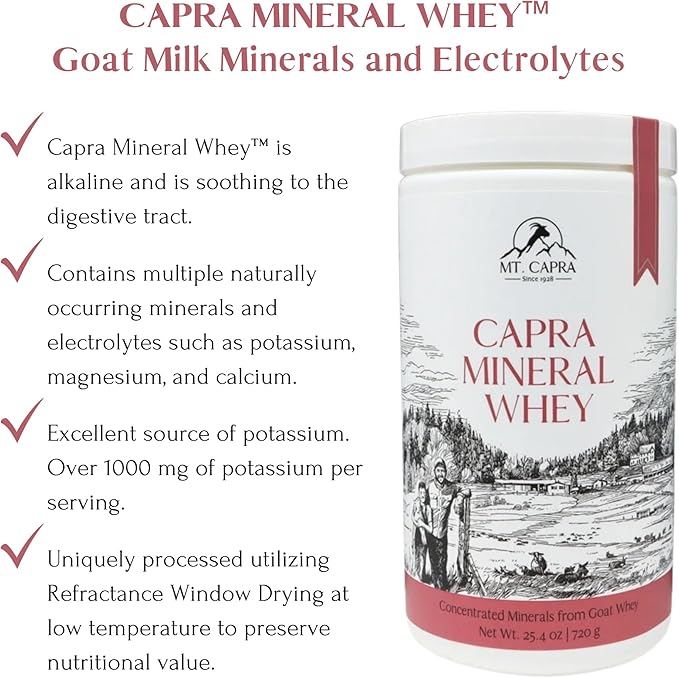 Mt. Capra Mineral Whey | A Whole Food Bio-Available Mineral/Electrolyte Powder Supplement from Goat Milk Whey Rich in Potassium Alkalizing | 28 Servings - 25.4 oz