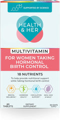 Health &amp Her Multivitamin Supplement for Women Taking Birth Control - Nutrition Support - 1 Month Supply 60 Tablets - Vegan &amp Gluten Free