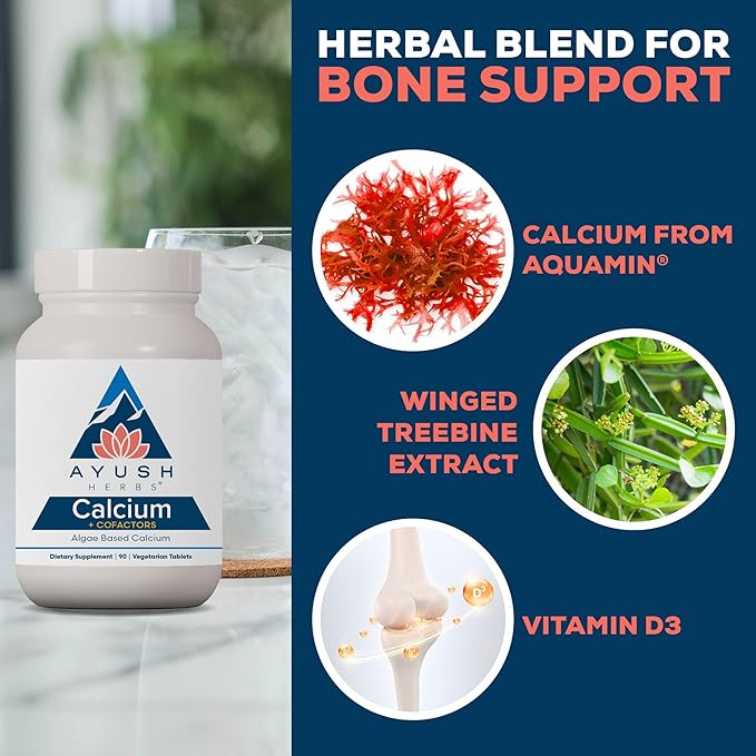 Ayush Herbs Calcium + Cofactors Algae Based Calcium Supports Bone Health &amp Mineralization 90 Vegetarian Tablets