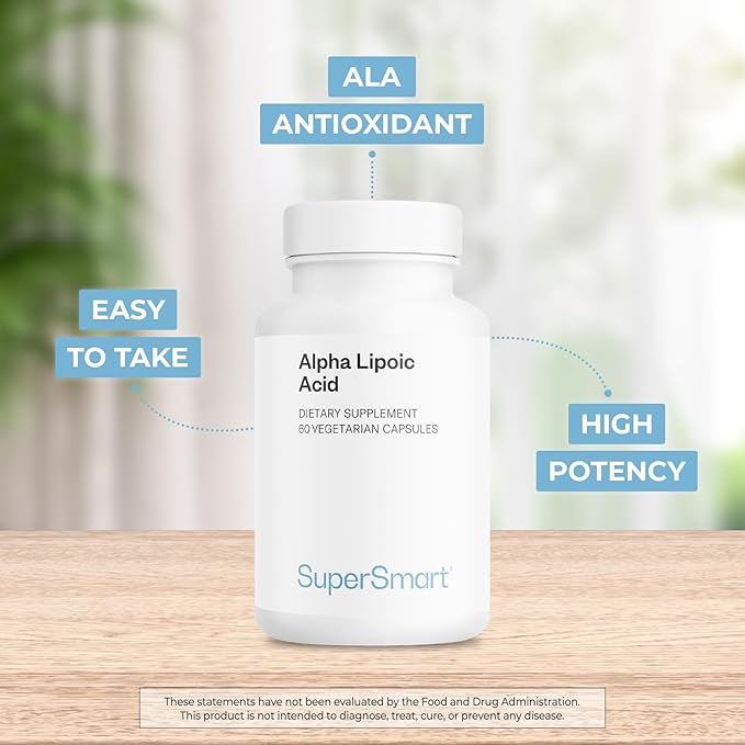 Supersmart - Alpha Lipoic Acid 500mg per Day - High Potency Universal Antioxidant - ALA Supplement | Non-GMO &amp Gluten Free - 60 Vegetarian Capsules