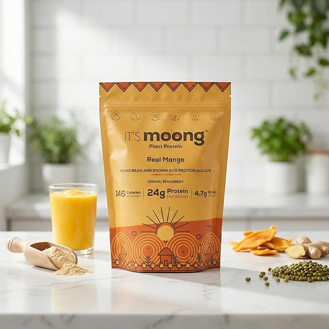 IT’S Moong Plant Protein Powder Real Mango Flavor | Mung Bean &amp Brown Rice Protein Isolate Ginger &amp Fenugreek 24g Protein 4.7g BCAAs | Vegan Gluten Free Dairy Free Soy Free Sugar Free 1