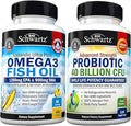 Triple Strength Omega 3 Fish Oil Softgels (2 Month Supply) Plus 40 Billion CFU Daily Probiotic Supplement (2 Month Supply)