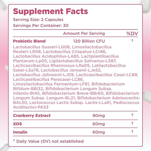 120 Billion CFU Menopause Probiotics for Women - Complete Menopause Relief Formula with Prebiotics and Probiotics for Women with 20 Beneficial Shelf Stable Strains &amp Cranberry Extract (30 Servings