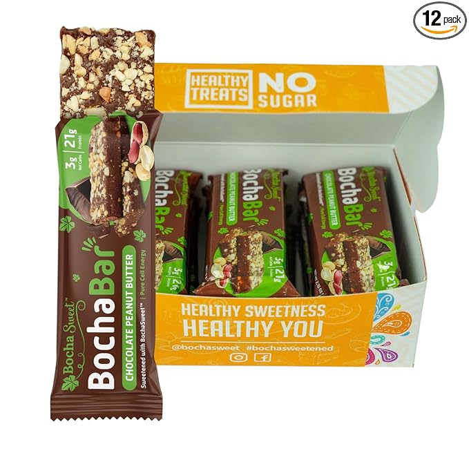 BochaSweet Keto Protein Bar Chocolate Peanut Butter BochaBar 21g Grass Fed Collagen Low Carb Keto-Friendly Gluten Free 12 Count