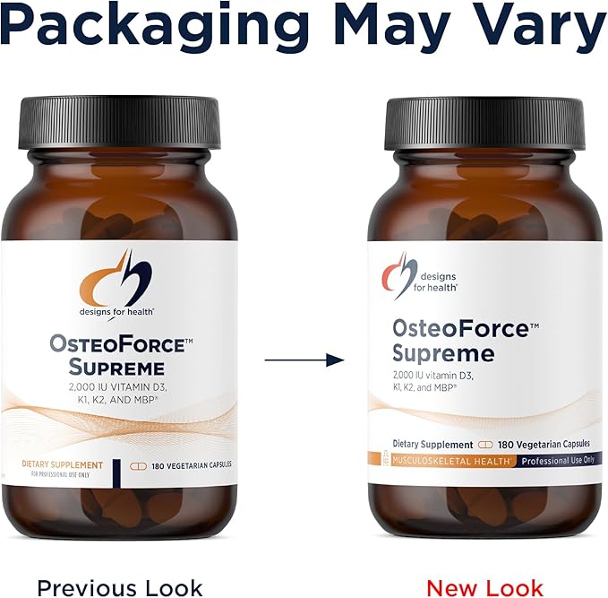 Designs for Health OsteoForce Supreme - Premium Bone Support Supplement with Basic Milk Protein (MBP) - Calcium Malate Magnesium Zinc Chelate 2000 IU Vitamin D VIT K - Non-GMO (180 Capsules)
