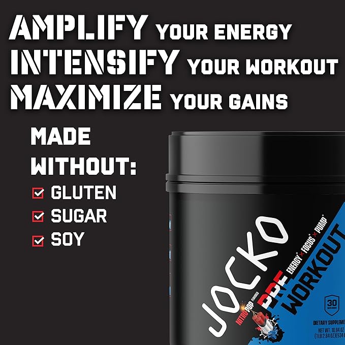 Jocko Fuel Pre Workout for Men &amp Women - High Stim Low Sugar Blend with Beta Alanine + L-Citrulline Support Muscle Pump Energy &amp Recovery 200mg of Caffeine Nitro Pop 30 Servings 1.31lbs (