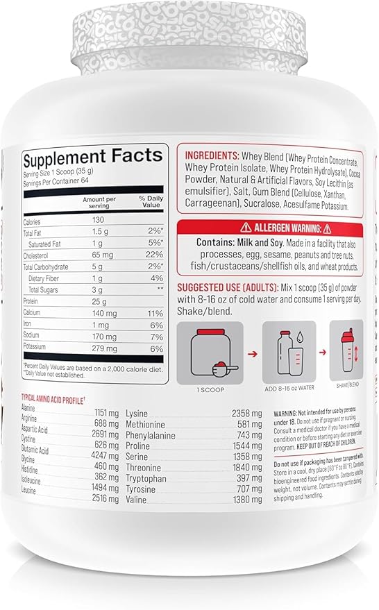 Whey Protein Powder 25g Protein Complete Amino Acid Profile Gluten-Free Low Fat RBST-Free Supports Muscle Recovery &amp Antibody Health