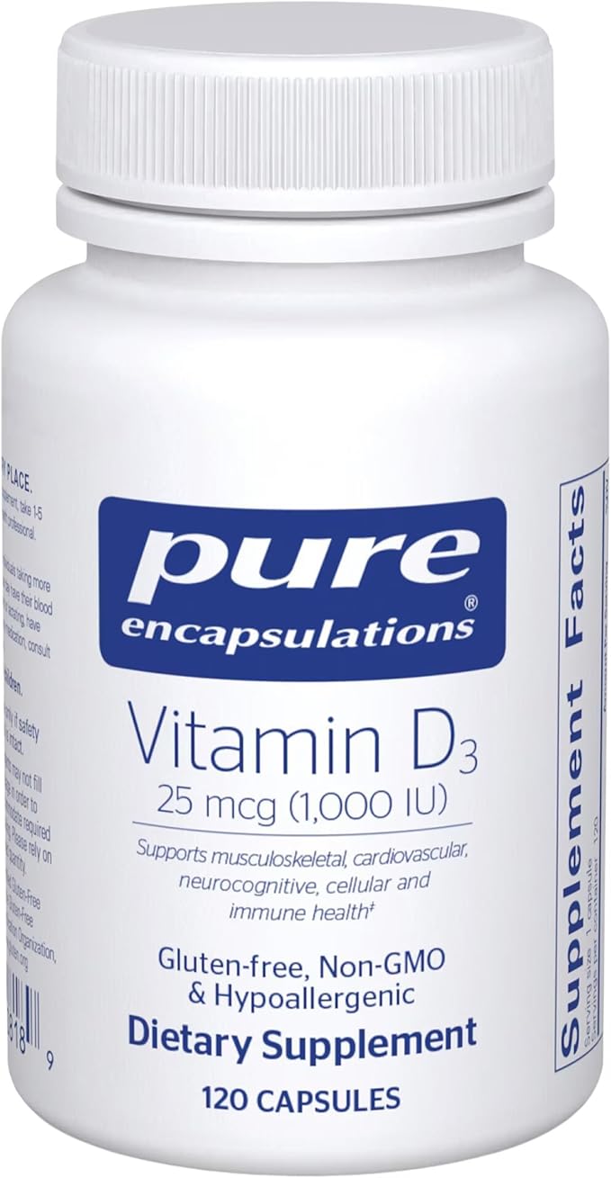 Pure Encapsulations Vitamin D3 25 mcg (1000 IU) - Supplement to Support Bone Joint Breast Heart Colon &amp Immune Health* - with Premium Vitamin D - 120 Capsules