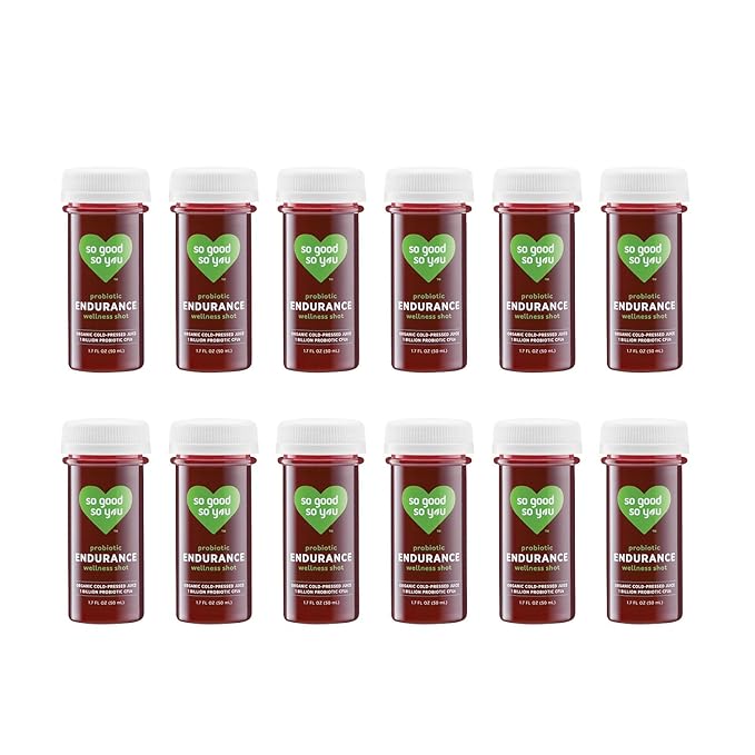So Good So You Organic Cold Pressed Probiotic Wellness Shots: Endurance with Heart Health Support Beets &amp Aronia Berry - 1.7 fl oz. (18 Count)