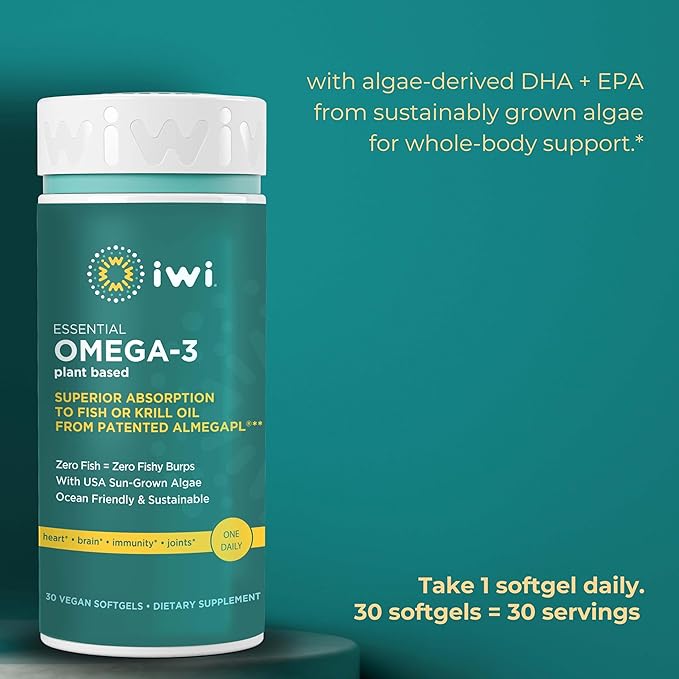 Iwi Omega-3 Essential &amp Joint Omega-3 Bundle 30 Servings Vegan Plant-Based Algae Omega 3 Krill &amp Fish Oil Alternative No Fishy Aftertaste
