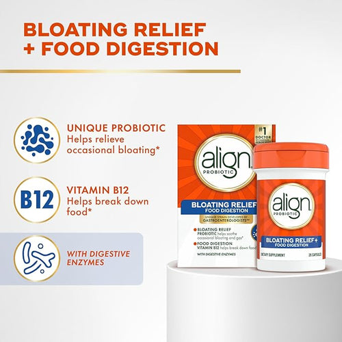 Align Probiotic Bloating Relief + Food Digestion Probiotics for Women and Men #1 Doctor Recommended Brand‡ Promotes Digestive Health and Helps Support the Metabolism of Food* 28 Capsules