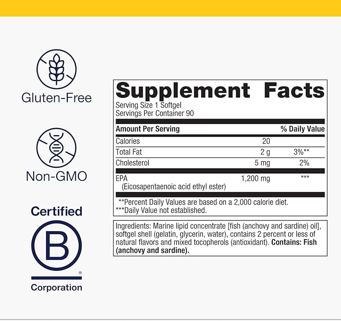 Metagenics OmegaGenics Fish Oil EPA 1200 - High Potency Omega-3 Supplement - Supports Heart Brain &amp Immune Health* - Sustainably Sourced Burpless Formula - Non-GMO Gluten-Free - 90 Softgels