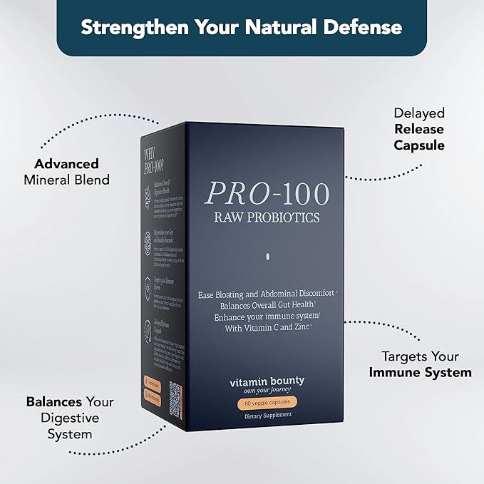 Vitamin Bounty Pro-100 Probiotic 100 Billion CFU - 13 Strains for Digestive Health &amp Immune Support - High Potency Probiotics for Women &amp Men - Delayed Release Capsules for Gut Health - 60 Cou