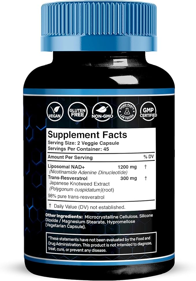 WELLNESS LABSRX Liposomal NAD Supplement 1500mg - USA Made NAD Resveratrol Supplement for Women and Men NAD+ Support Cellular Health Energy &amp Anti Aging - 2 Pack