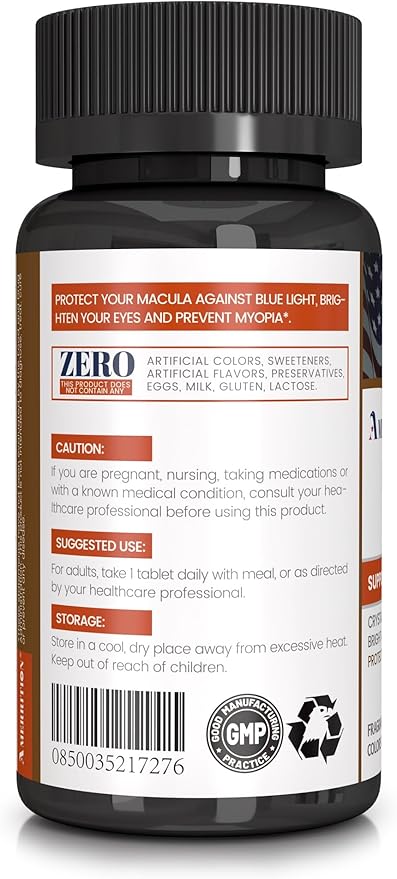 Advanced Lutein Eye Health Supplement - Enhanced with Zeaxanthin Supports Vision &amp Eye Health - Non-GMO &amp Gluten Free - Natural Eye Vitamin Tablets - 60ct