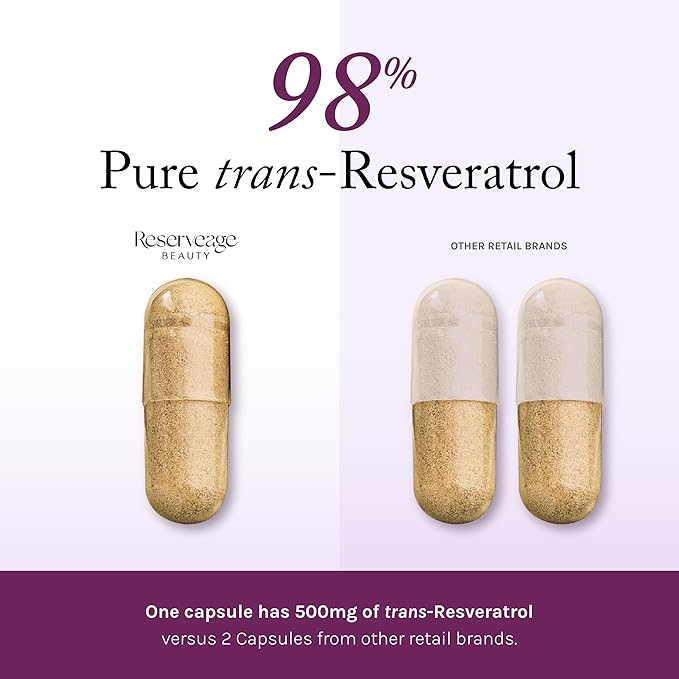 Reserveage Beauty Resveratrol 500 mg Antioxidant Supplement for Heart and Cellular Health Supports Healthy Aging and Immune System Paleo Keto 60 Capsules