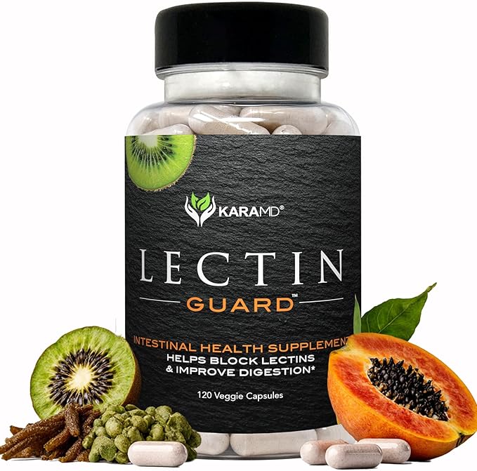 KaraMD Lectin Guard | Colon Cleansing Lectin Blocker | Slippery Elm Bladderwrack Sodium Alginate Okra Kiwi &amp Papaya | Gut Health for Women and Men Gluten Free 30 Capsules