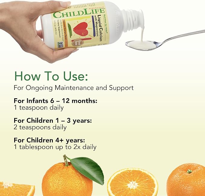 ChildLife Essentials Liquid Calcium Supplement for Kids - Baby Calcium with Magnesium Zinc and Vitamin D3 - Orange Flavor 16 fl oz (2 Pack)