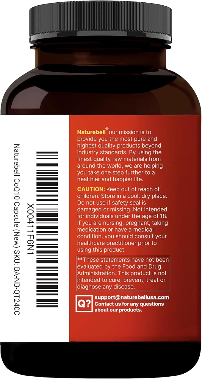 NatureBell CoQ10 300mg - 240 Capsules - High-Potency Support for Healthy Heart - Daily Energy &amp Vitality Aid with Antioxidant Support - Easily Absorbed Ubiquinone &amp Omega-3*