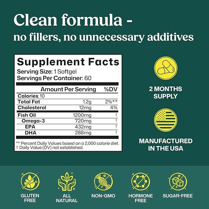 ColonBroom Omega 3 Fish Oil 2640 mg Softgels | Lemon Flavor | Daily Fish Oil Omega-3 Supplement for Women &amp Men with EPA &amp DHA | Gluten-Free Non-GMO Natural (120 Softgels 4 Month Supply)