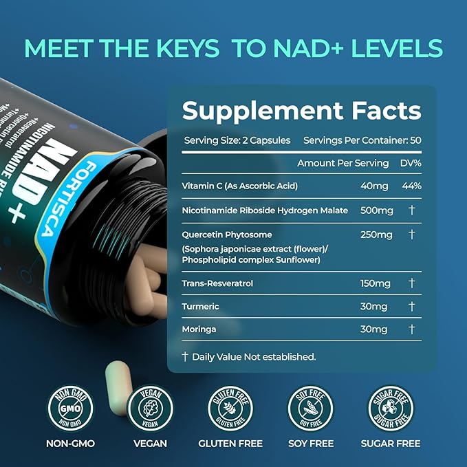 NAD+ Supplement Liposomal 1000mg NAD+ Supplement with Resveratrol 6 in 1 NMNH Supplement Alternative High Purity NAD Plus for Men and Women Energy &amp Healthy Aging – 100 Capsules