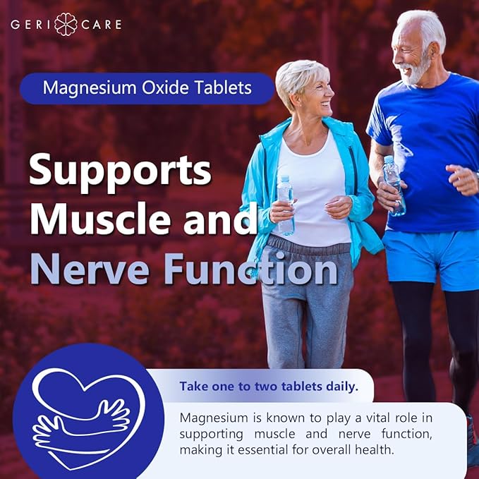 GeriCare Magnesium Oxide Supplement 240 mg - Elemental Magnesium 120 Coated Tablets – Essential Mineral Support - Promotes Vascular Health Bone Strength and Muscle Function (Pack of 6)