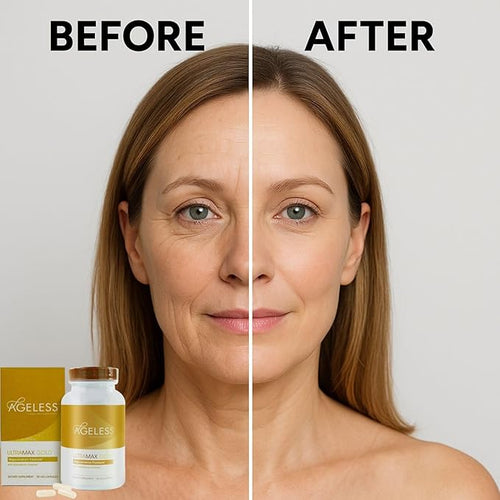 AGELESS™: UltraMAX Gold™ Capsules HGH Anti-Aging Supplement for Women Slows Cellular Aging Supports Immune Health Smoother Skin Tone and Restorative Sleep Weight Management 90 Capsules