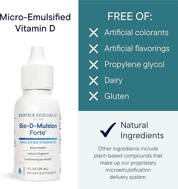 Biotics Research Bio-D-Mulsion Forte Vitamin D3 for Bone Immune &amp Heart Health + Biomega-1000 Omega-3 Fish Oil for Heart Brain &amp Immune Support – 1 fl oz &amp 90 Softgels