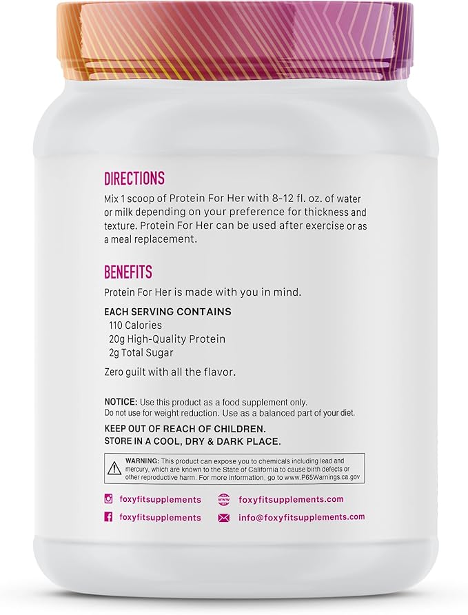FoxyFit Protein for Her Double Chocolate Whey Protein Powder with CLA and Biotin for a Healthy Glow (1.85 lbs)