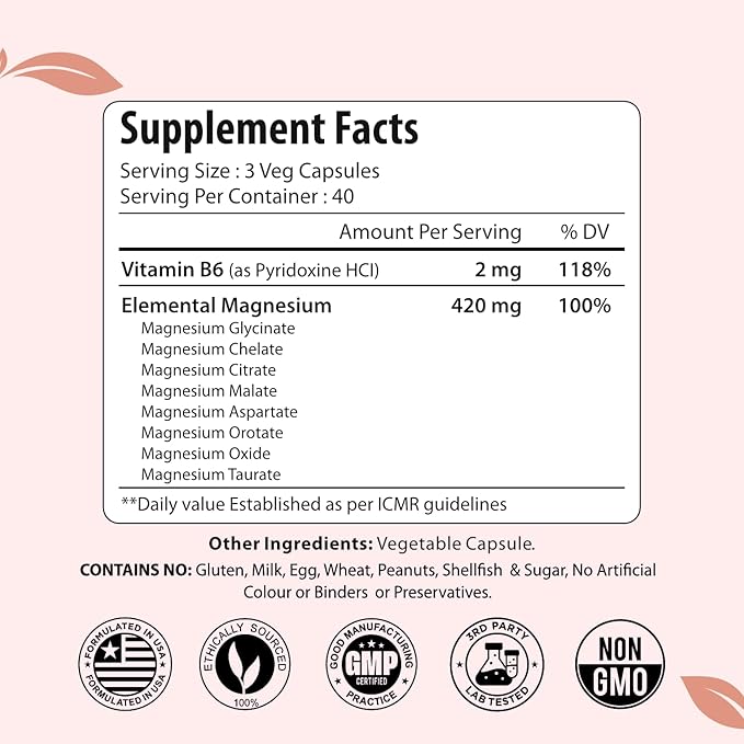 Magnesium Complex 420mg 8-in-1 Blend with Glycinate Chelate Citrate &amp Malate 120 Capsules 40 Day Supply Non-GMO &amp Gluten Free High Absorption Magnesium Supplement for Men and Women