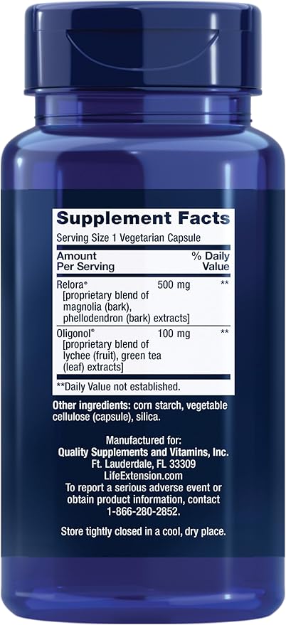 Life Extension Cortisol-Stress Balance Relora® Magnolia bark Green Tea Lychee Extract Manage Stress Maintain Healthy cortisol Levels Gluten Free Non-GMO Vegetarian 1-Daily 30 Capsules