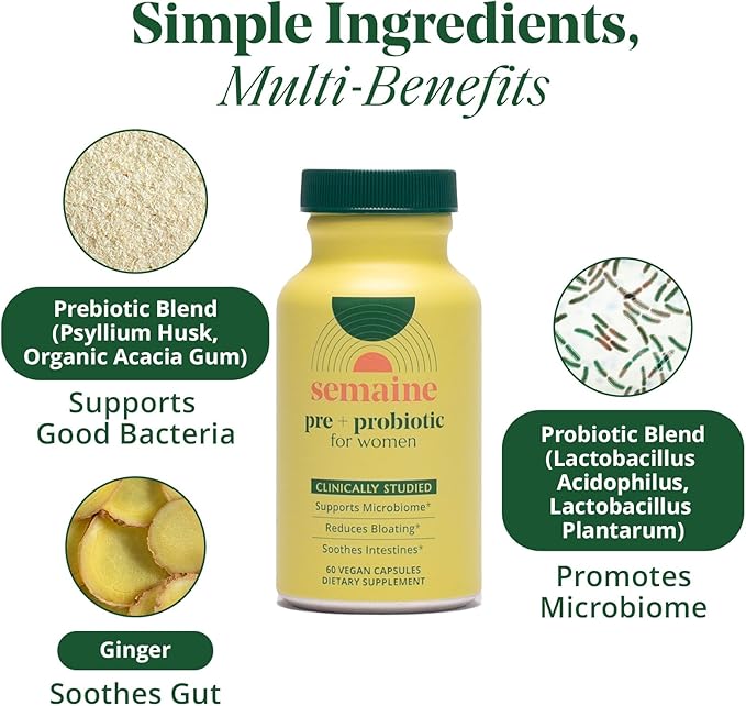 Semaine Hormonal Gut Balance Bundle - Support Cellular Energy Clear Skin &amp Mood. Ease Bloating &amp Indigestion Support Vaginal Health | 1 Month Supply