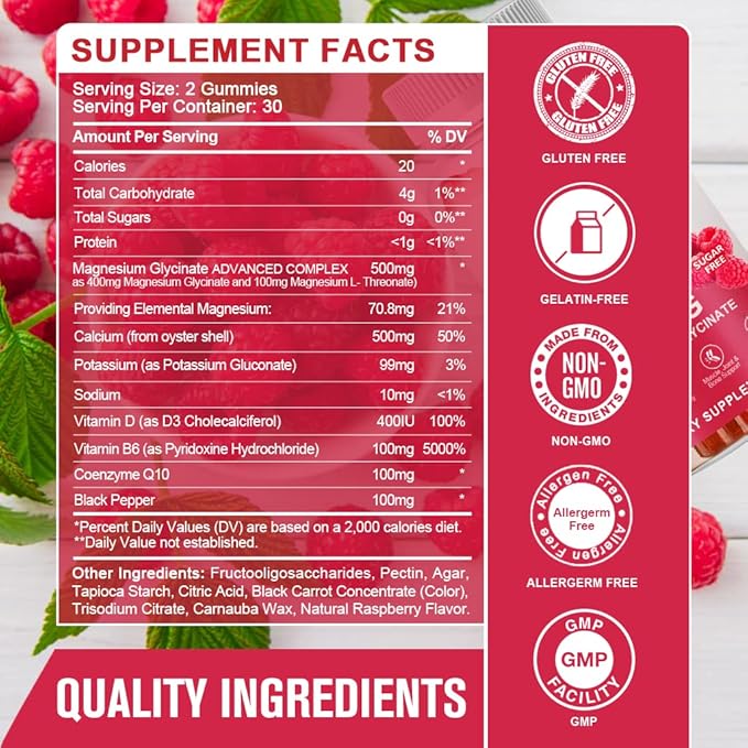 Magnesium Glycinate Gummies 400 mg with 100 mg Composite magnesium - Chelated Magnesium Potassium Supplement with Vitamin D B6 Supports Calm Sleep Memory &amp Muscle CrampsSugar Free - 120 Gummie