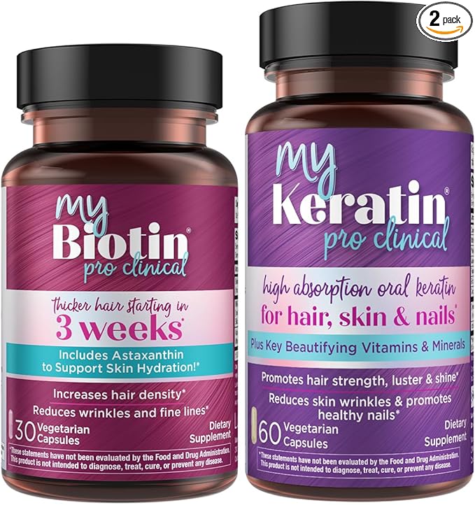 Purity Products Bundle - MyBiotin ProClinical + MyKeratin Advanced Hair Therapy MyBiotin ProClinical (Biotin MB40X Matrix Astaxanthin) - MyKeratin (Next Generation Keratin Hair Skin &amp Nails)