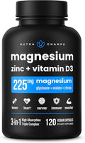 NutraChamps Magnesium Zinc &amp Vitamin D3 Supplement - Most Bioavailable Forms Magnesium Glycinate Malate Citrate - Bone Muscle &amp Heart Health Immune Support - 120 Vegan Capsules