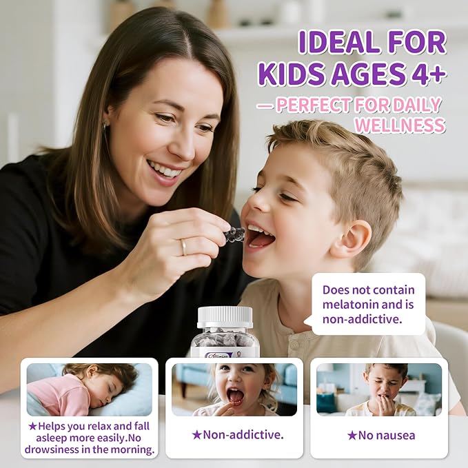 2pack Kids Sleep Gummies – Magnesium Glycinate Gummies with DHA L-Theanine Chamomile &amp Lemon Balm Melatonin Free Calm &amp Sleep Support Raspberry Flavor