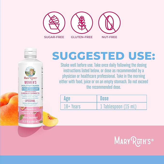 MaryRuth Organics Sea Moss Liposomal (Limeade) &amp Women's Multivitamin + Hair Growth (Peach) | Clean Label Project Verified® | Vitamins for Energy Beauty &amp Overall Health | Vegan Gluten-Free