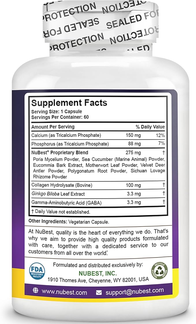NuBest Tall | Support Bone Strength Bone Health Enhanced Immune and Whole Body Wellness with Calcium Collagen and Herbs for Ages 5+ &amp Teens | 60 Capsules