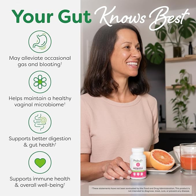 Probulin Womens Probiotic - Vaginal UT Gut &amp Immune Health with Lactobacillus Reuteri - 20 Billion CFU 12 Probiotic Strains &amp Prebiotics - 30 Vegan Gluten Free Capsules for Whole-Body Well