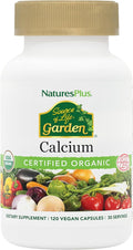 NaturesPlus Source of Life Garden Calcium - 120 Capsules - Calcium Supplement with Magnesium &amp 20 Whole-Food Extracts - USDA Certified Organic Non-GMO Vegan Gluten Free - 30 Servings